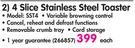 Swan 4 Slice Stainless Steel Toaster SST4