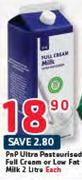PnP Ultra Pasteurised Full Cream Or Low Fat Milk-2Ltr Each