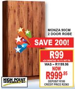 High Point Monza 90cm 2 Door Robe
