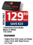 Telefunken Clock Radio Black Or White(TCR-003W)-Each