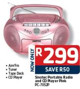 Sinotec Portable Radio And CD Player Pink(PC-7052P)