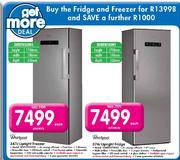 Whirlpool 347ltr Upright Freezer-WVE1893NFIX Or Whirlpool 374ltr Upright Fridge-WME1897DFCIX Each