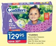 Cuddlers Disposable Nappies Jumbo Packs-Midi-70's, Maxi-66's Maxi+-60's Or Junior-56's Per Pack