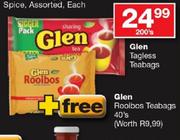 Glen Tagless Teabags+FreeGlenn Rooibos Teabags 40's-200's Each