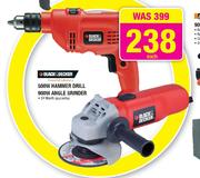 Black & Decker 500W Hammer Drill 900W Angle Grinder-Each