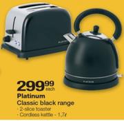 Platinum Classic Black Range 2-Slice Toaster, Cordless Kettle 1.7L