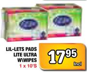LIL-Lets Pads Lite Ultra W/Wipes-1x10's