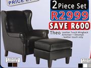 Theo Leather Touch Wingback Armchair Plus Leather Touch Ottoman