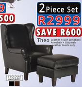 Theo Leather Touch Wingback Armchair Plus Leather Touch Ottoman