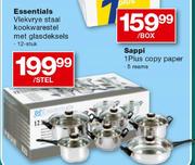 Essentials Vlekvrye Staal Kookwarestel Met Glasdeksels-Per Set