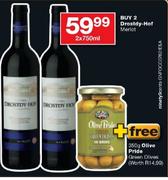 Buy 2 Drostdy-Hof Merlot-750ml+Free Olive Pride Green Olives-350g