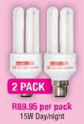 Eurolux 2 Pack 15W Day / Night Compact Fluorecent Lamps