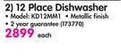 Kelvinator 12 Place Dishwasher KD12MM1-Each