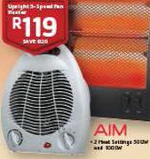 Aim Upright 3 Speed Fan Heater