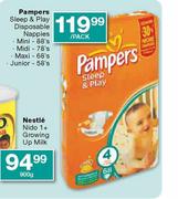 Pampers Sleep & Play Disposable Nappies-Mini 88's,Midi 78's,Maxi 68's Junior 58's