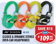 Dixon Closed & Dynamic Stereo Over-Ear Headphones ME-819-Each