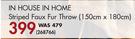 In House In Home Striped Faux Fur Throw 150x180Cm