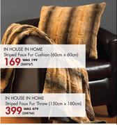 In House In Home Striped Faux Fur Throw 150x180Cm
