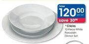 Clicks 12-Piece White Porcelain Dinner Set-Per Set