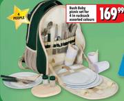 Bush Baby Picnic Set For 4 In Rucksack Assorted Colours