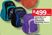 Totem Girl's Or Boy's Craze Orthopaedic Medium School Bag Each 