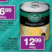 Rhodes Pineapple Crush/Rings/Pieces/Low Gl Pieces-440g Each