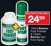 Karroo Foot Powder 100ml & 120ml Karroo Deo Foot Spray