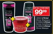 L'Oreal Elvive Shampoo-400ml + L'Oreal Elvive Conditioner-200ml + L'Oreal Elvive Masque-300ml