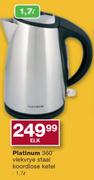 Platinum 1.7Ltr 360Deg. Vlekvrye Staal Koordlose Ketel