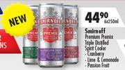 Smirnoff Premium Premix Triple DistilledSpiritCooler Cranberry, Lime&Lemonade,Passion Fruit-6x250ml