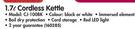 Mellenware 1.7L Cordless Kettle CJ-100BK