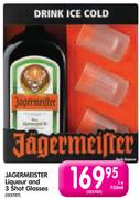 Jagermeister Liqueur 750ml and 3 Shot Glasses