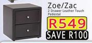 Zoe/Zac 2 Drawer Leather Touch Pedestal