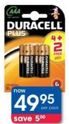 Duracell Plus AA Batteries 4+2 Free-Per Pack