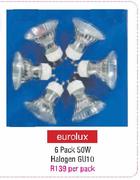 Eurolux 6 Pack 50W Halogen GU10-Per Pack