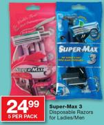 Super-Max 3 Disposable Razors For Ladies/Men-5 Per Pack