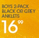 Boys 2-Pack Black Or Grey Anklets