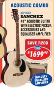 Sanchez 41" Acoustic Guitar With Electric Pickup, Accessories And Equaliser Amplifier ACP14CEQ