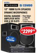 Dixon 12" 100W DJ/PA Speakers Dynamic Microphones MA300DJ
