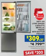 Defy 250L(Gross Capacity) Metallic Fridge With Bottom Freezer