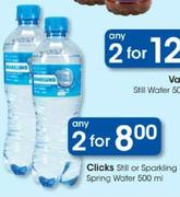 Clicks Still Or Sparkling Spring Water-2x500Ml