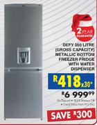 Defy 360 Litre Metallic Bottom Freezer Fridge With Water Dispenser