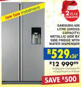 Samsung 600 Litre Metallic Side By Side Fridge With Water Dispenser