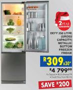 Defy 250 Litre Metallic Capacity Bottom Freezer Fridge