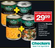 Rhodes Creamstyle Sweetcorn/Mixed Vegetables/Curried Mixed Vegetables-4x410g