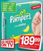 Pampers Active Baby Diposable Nappies Giant Pack Junior 68's/Maxi+ 74's Each