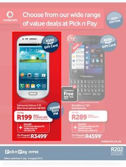 Pick N Pay Hyper : Vodacom Deals (7 Jul - 6 Aug 2013), page 1