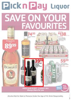 Pick N Pay Liquor : Save On Your Favourites (26 Jul - 4 Aug 2013), page 1