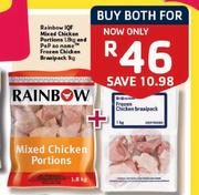 Rainbow Iqf Mixed Chicken Portions-1.8kg & Pnp No Name Frozen Chicken Braaipack-1kg