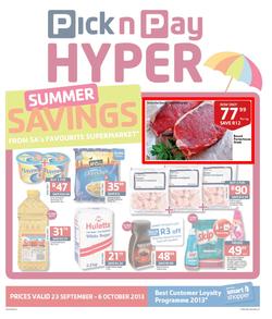 Pick N Pay Hyper Gauteng : Summer Savings From SA's Favourite Supermarket*(23 Sep - 6 Oct 2013), page 1